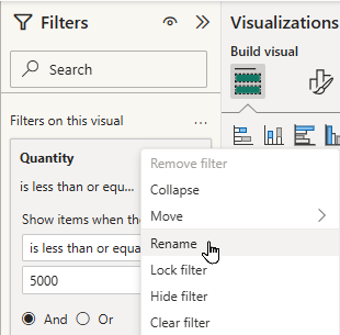 Choose rename to change the filter name