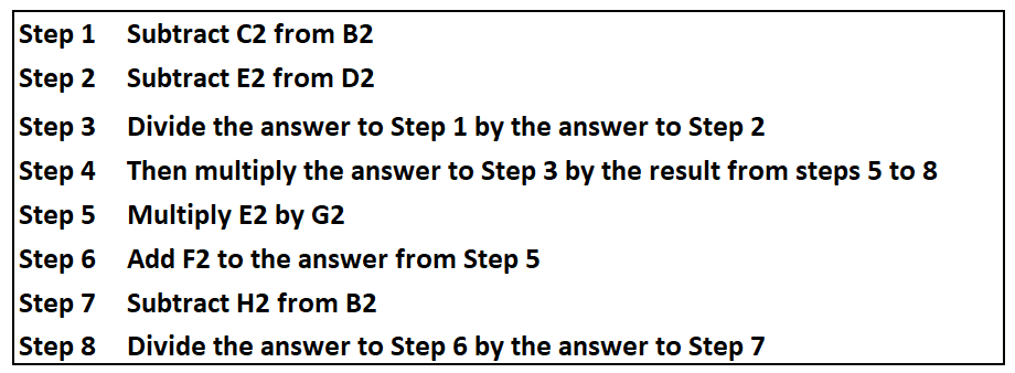 The calculation steps for the above equation/formula
