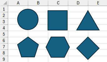 A set of regular shapes drawn in Microsoft Excel