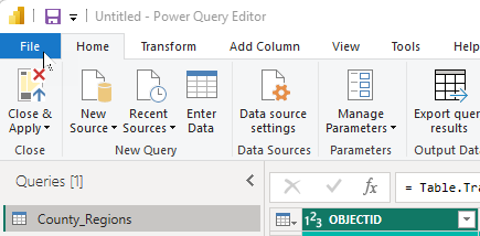 Now the file menu has been readded to the Power Query Editor menu