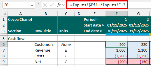 Selecting an Excel cell to view its formula in the formula bar