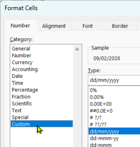 Daigram to show choosing Custom from the Number tab Daigram to show choosing Custom from the Number tab