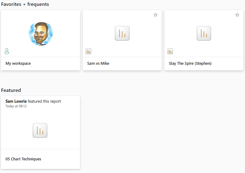 Featured section in Power BI service
