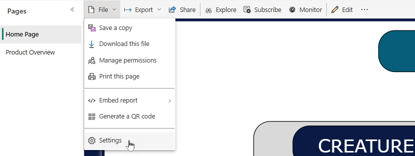 Open the report you want to add to featured