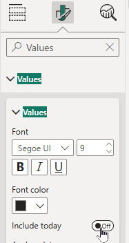 Toggle Include today off in the visualizations pane