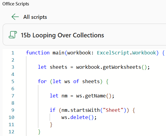 Zoomed in code in Microsoft Office Scripts for Excel Zoomed in code in Microsoft Office Scripts for Excel