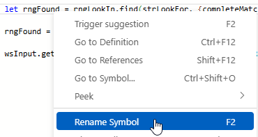 Renaming a symbol in Office Scripts for Excel Renaming a symbol in Office Scripts for Excel