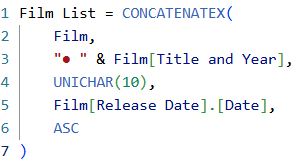 Using the CONCATENATEX function in a DAX measure in Power BI Desktop Using the CONCATENATEX function in a DAX measure in Power BI Desktop