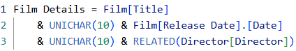 Using the UNICHAR function to insert a new line in a DAX calculated column Using the UNICHAR function to insert a new line in a DAX calculated column