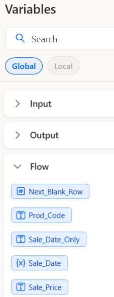 The variables pane in PAD The variables pane in PAD