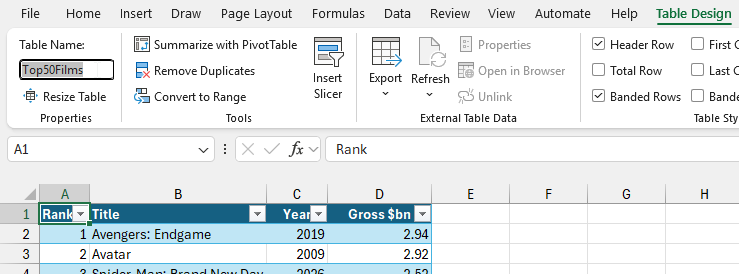 Renaming a table in Microsoft Excel Renaming a table in Microsoft Excel