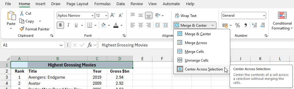 Centering across the selected cells in Excel Centering across the selected cells in Excel