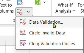 The Data Validation menu
