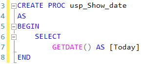A stored procedure returning todays date A stored procedure returning todays date