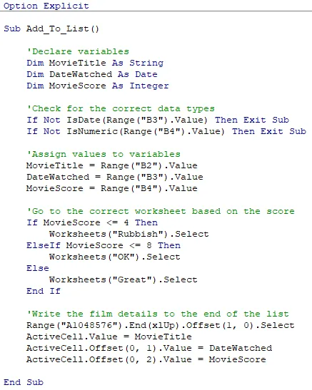 Excel Visual Basic for Applications online training